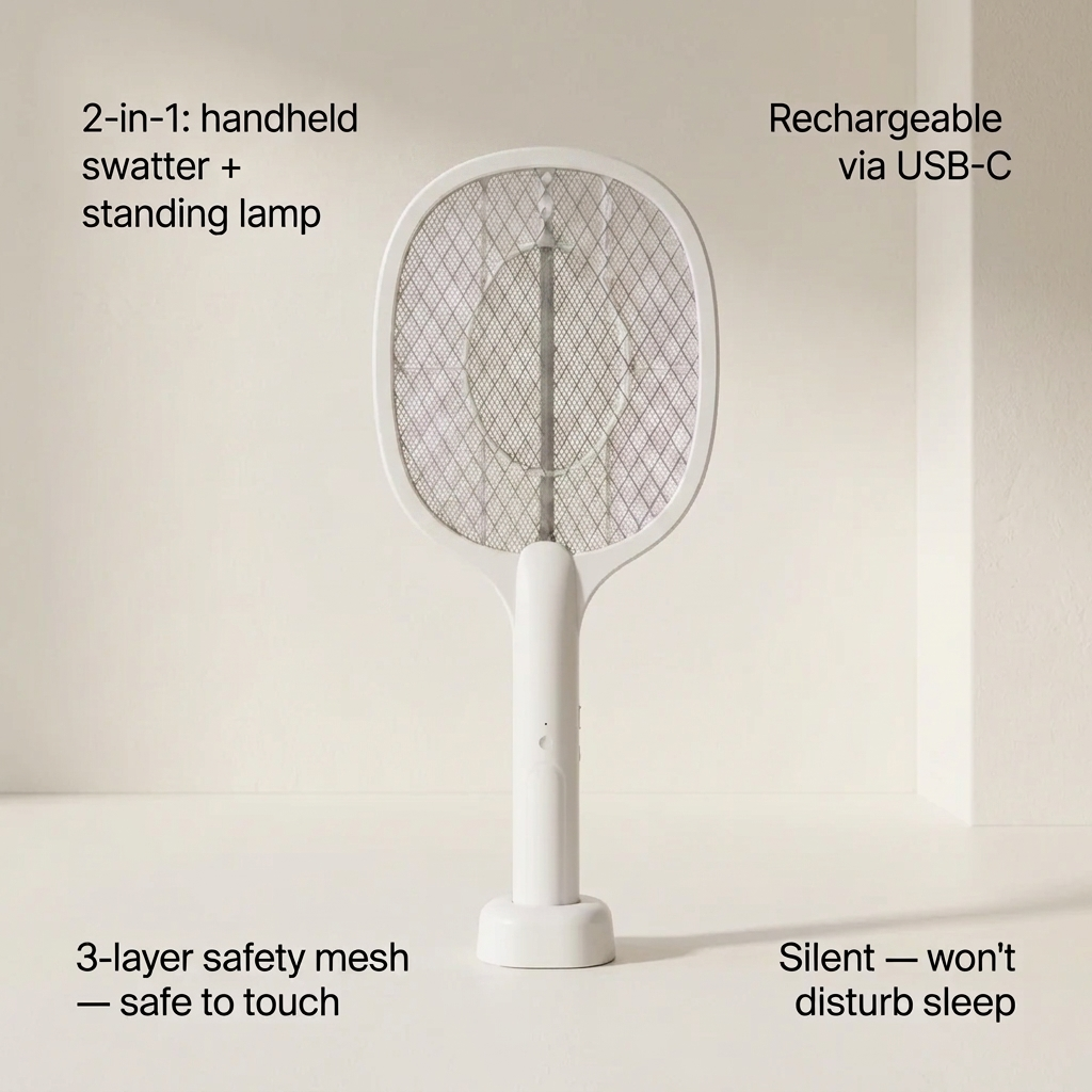 2-in-1 Indoor Mosquito Lamp & Swatter – Quiet, Chemical-Free